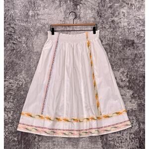 Tory Burch White Midi Skirt with Floral Accents